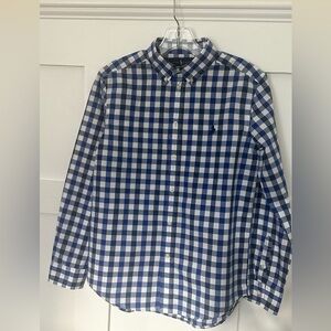 Polo Ralph Lauren, Boy’s L (14-16),100% Cotton,Blue,Large Pattern Gingham Shirt